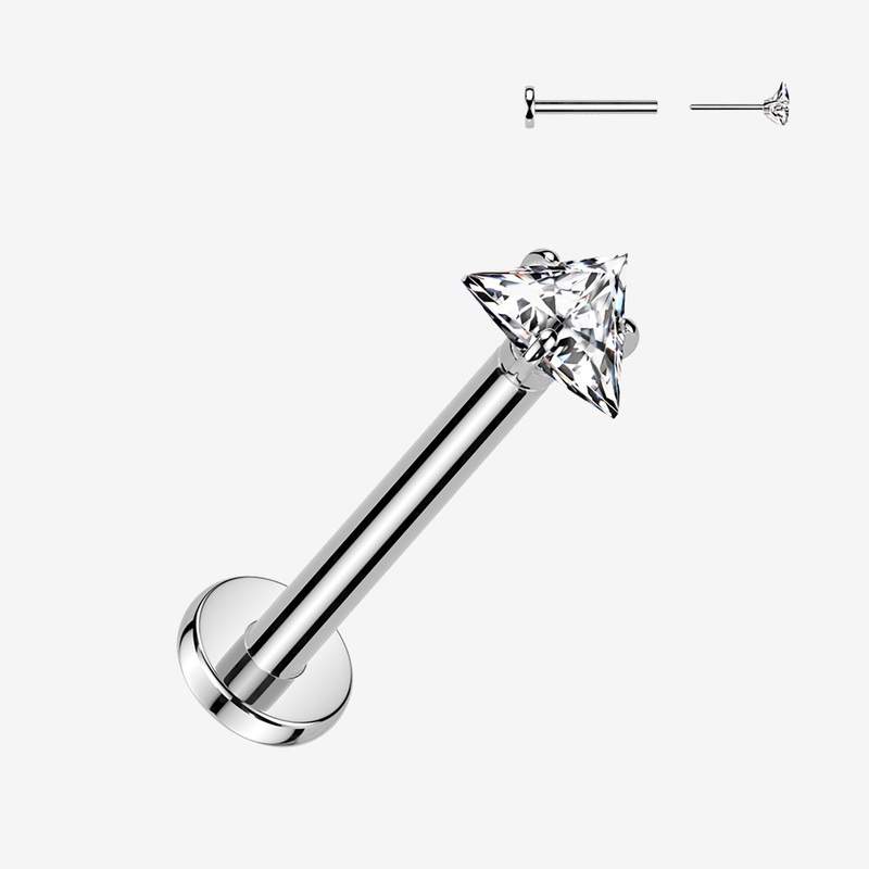 Implant Grade Titanium OneFit Threadless Triangle Gem Sparkle Top Flat Back Labret 20 GA (0.8mm), 5/16″ (8mm)