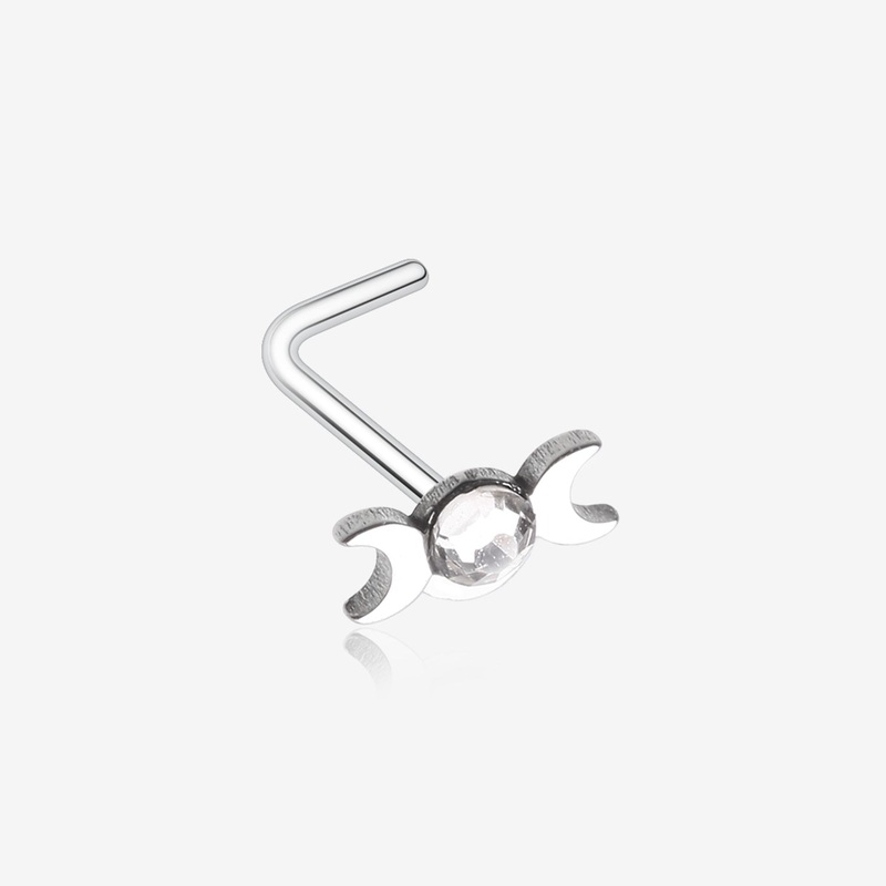 Crescent Moon Goddess Gem Sparkle L-Shaped Nose Ring