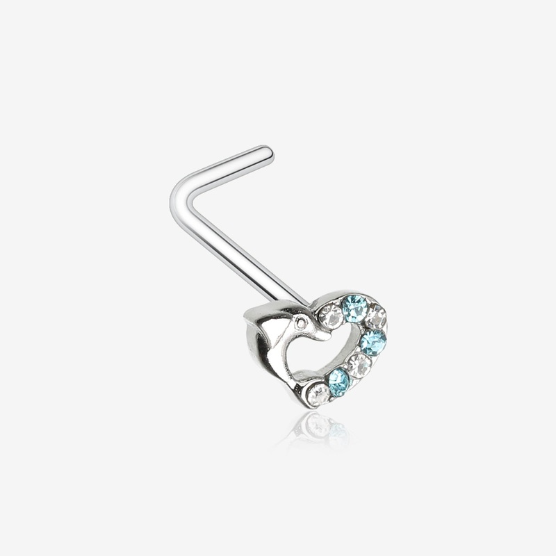 Dolphin Heart Sparkle L-Shaped Nose Ring