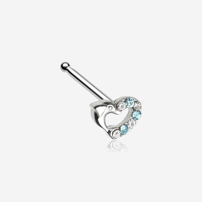 Dolphin Heart Sparkle Nose Stud Ring