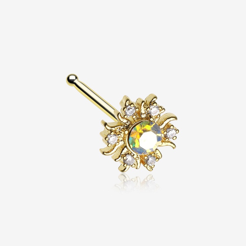Golden Blazing Sparkle Sun Nose Stud Ring