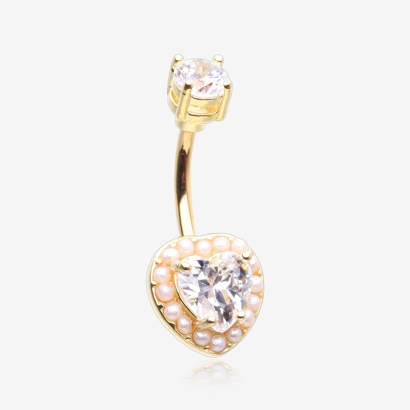Golden Pearlescent Heart Sparkle Belly Button Ring