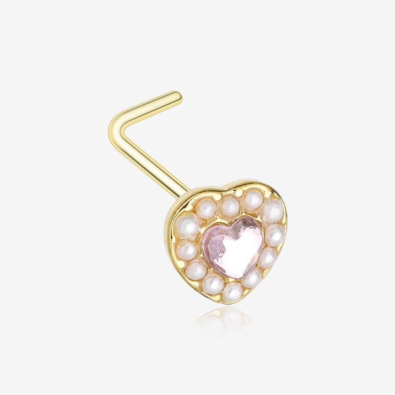 Golden Pearlescent Heart Sparkle L-Shaped Nose Ring