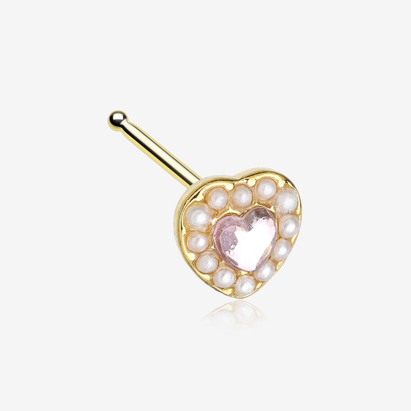 Golden Pearlescent Heart Sparkle Nose Stud Ring
