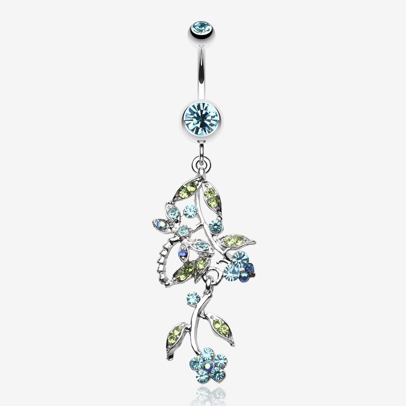 Romantic Vines with Flowers Belly Button Rings