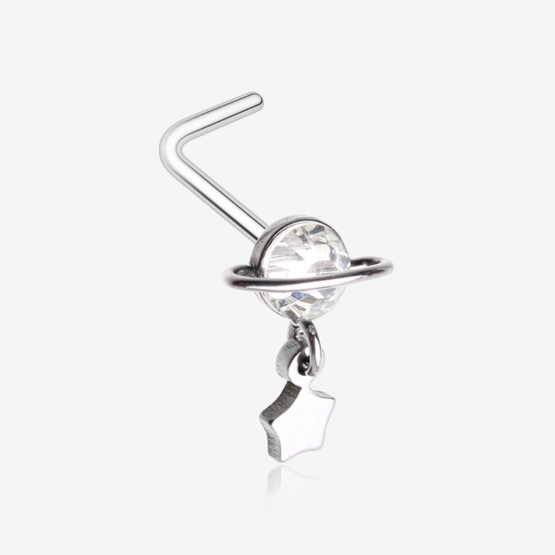 Sparkle Planet Star Dangle L-Shaped Nose Ring